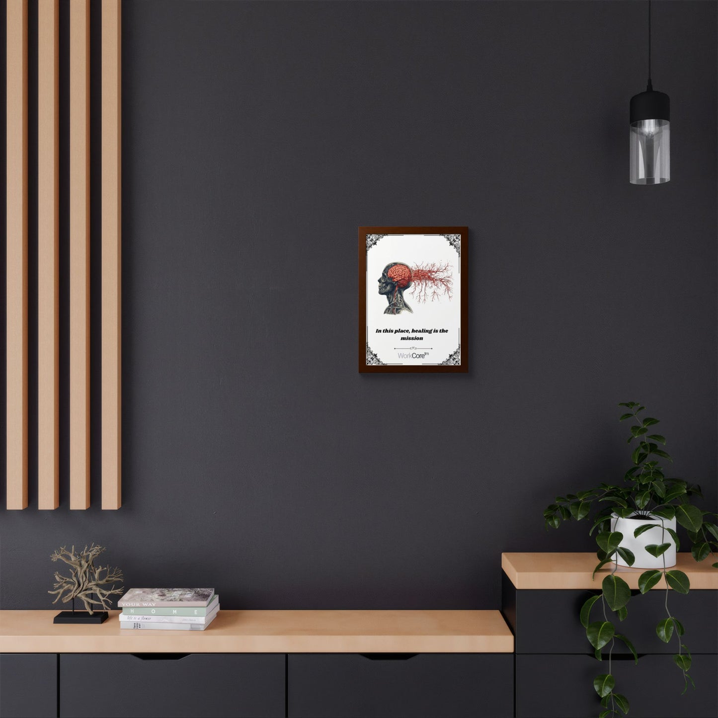 Framed Poster — Anatomical Brain Art with "In this place, healing is the mission"