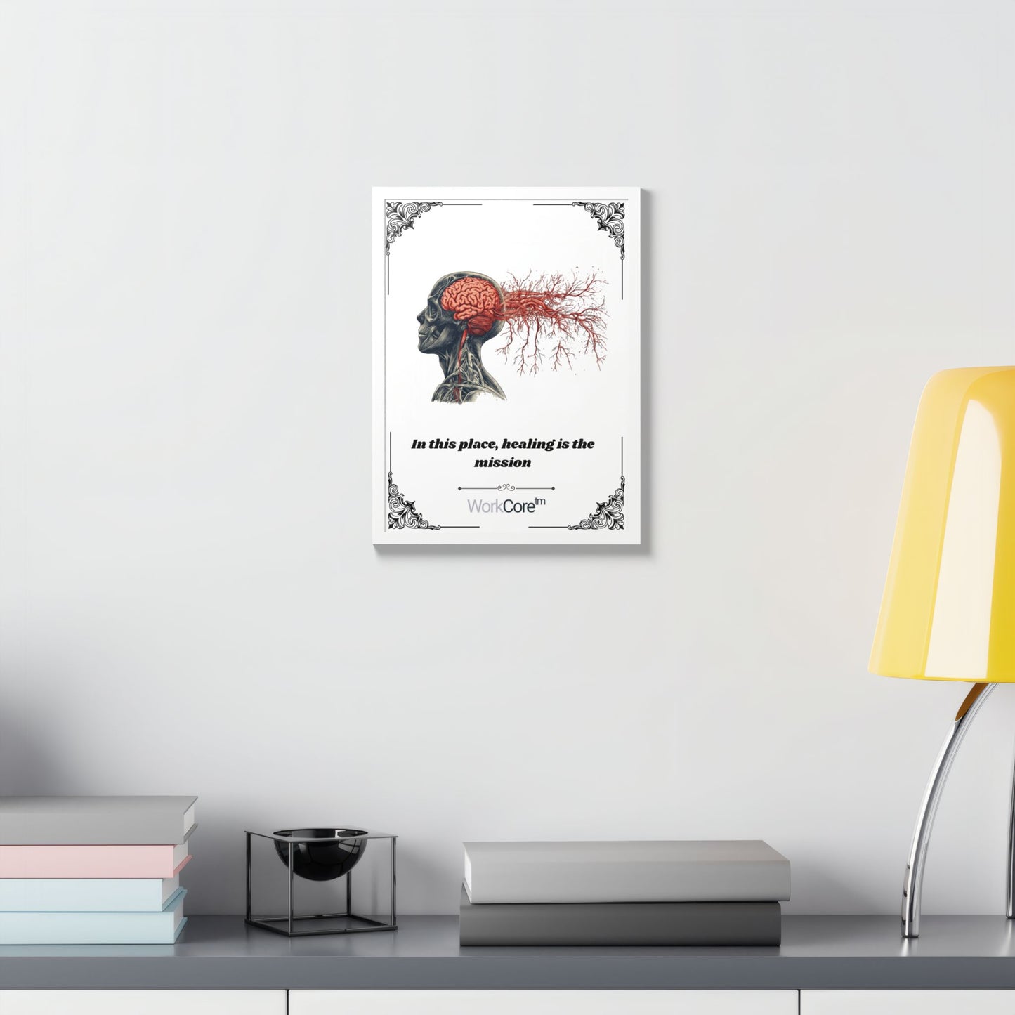 Framed Poster — Anatomical Brain Art with "In this place, healing is the mission"
