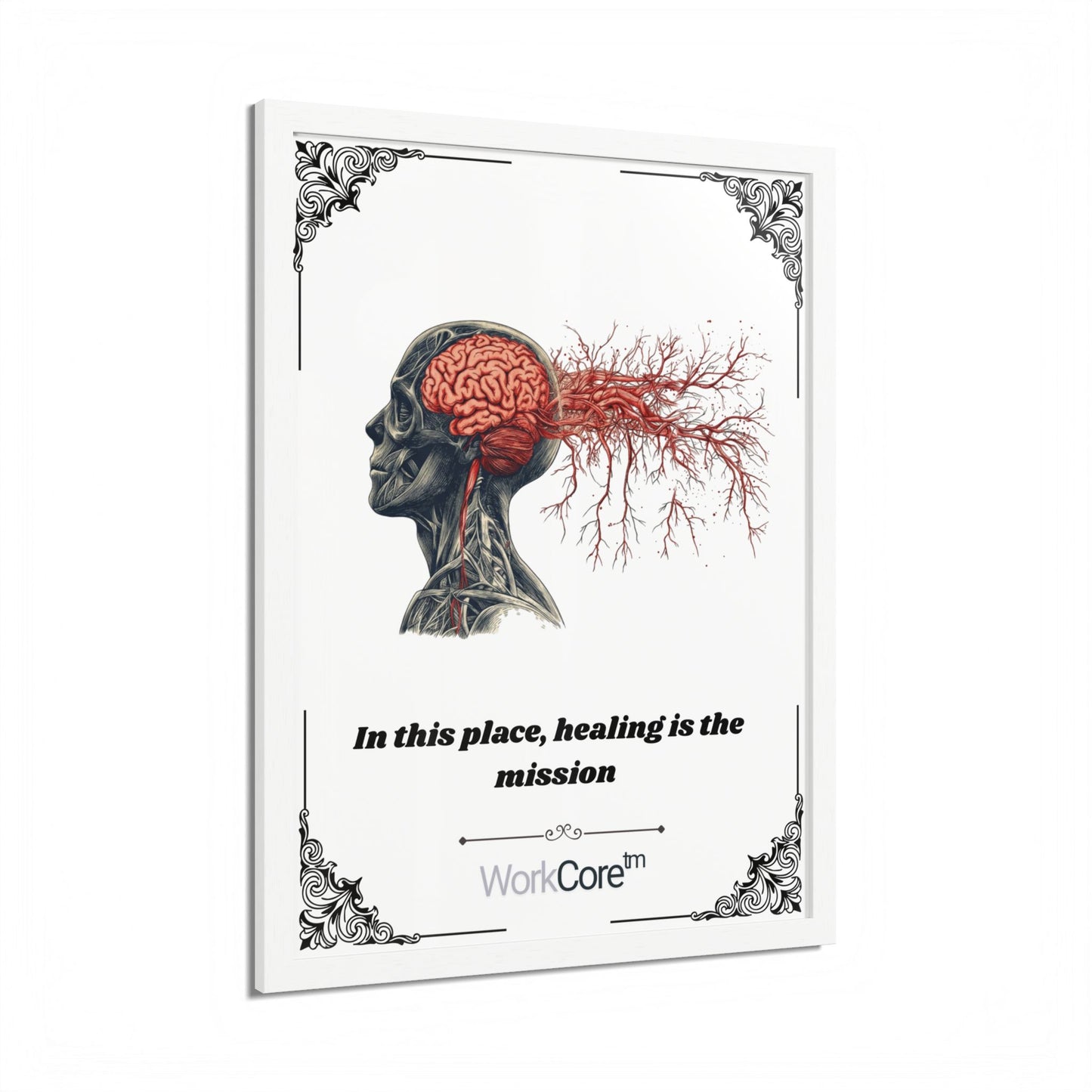 Framed Poster — Anatomical Brain Art with "In this place, healing is the mission"